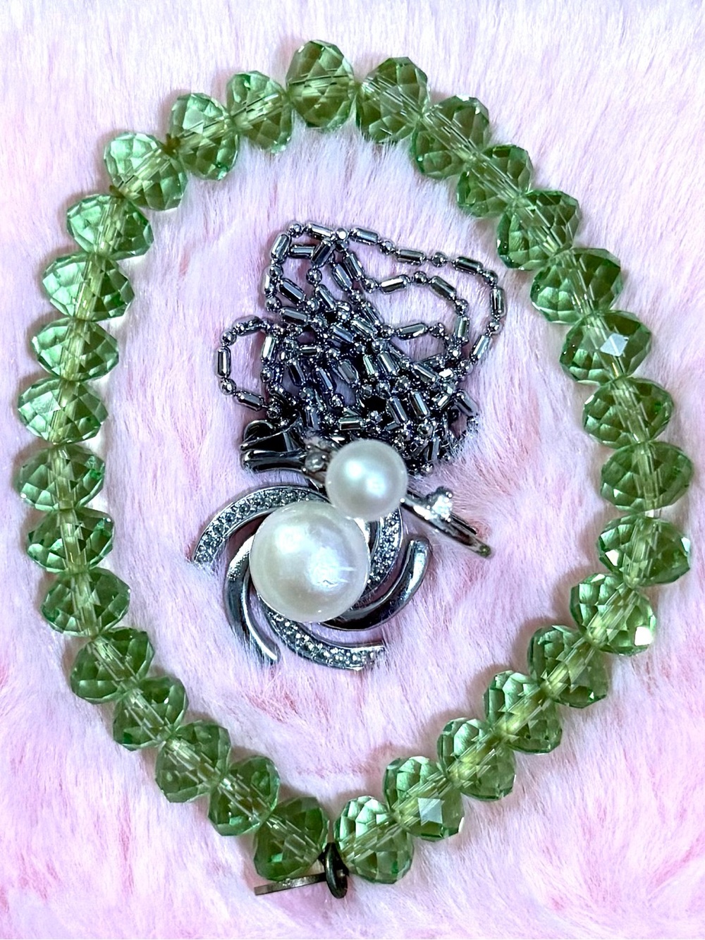 Elegant Sterling Silver White South Sea Pearl Flower Necklace Ring Czech Bracele